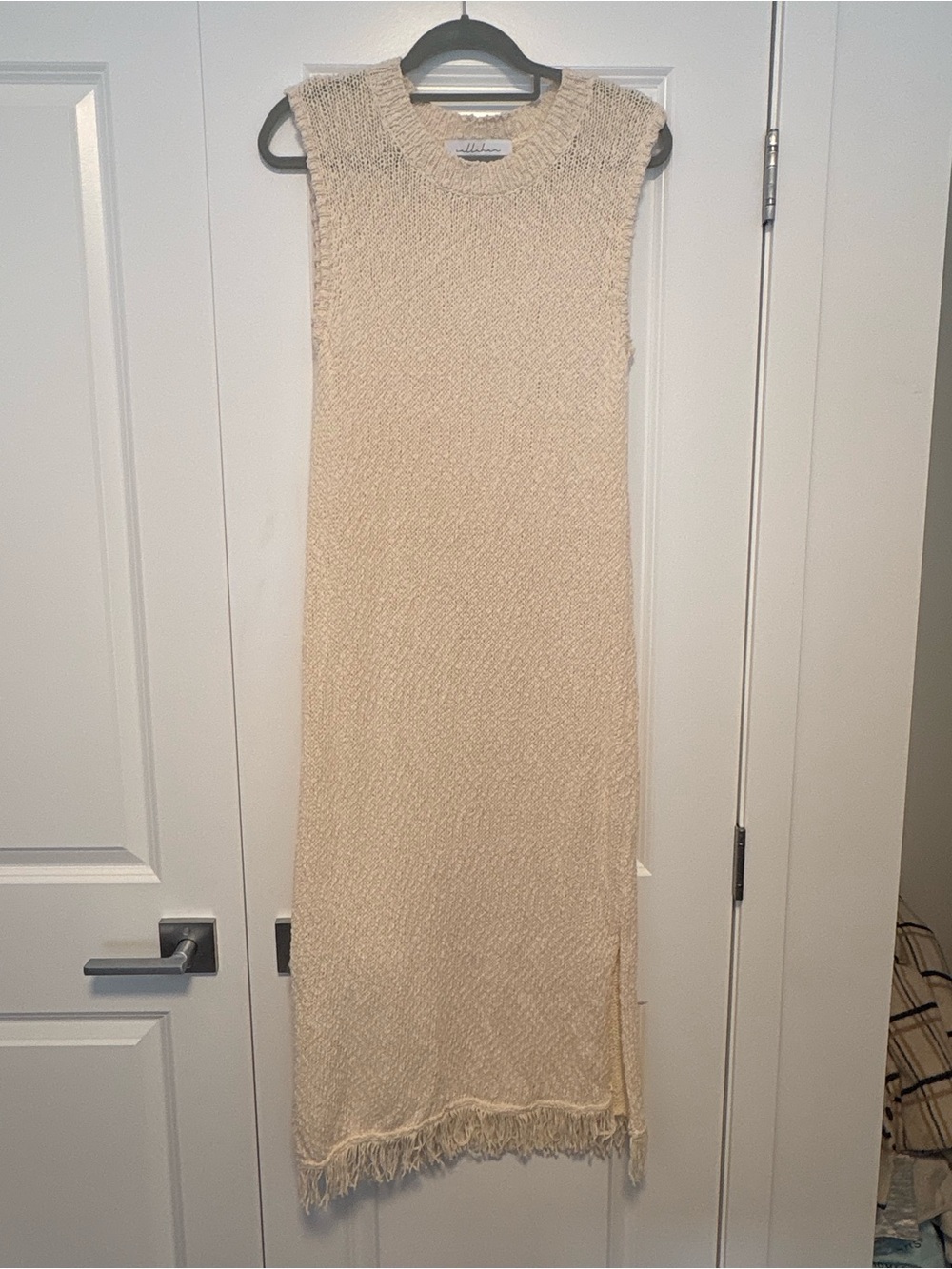 Anthropologie Callahan Sleeveless 100% Cotton Knit Fringe Hem Maxi Dress - Cream